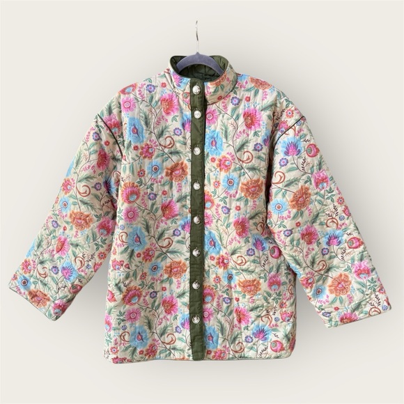SPELL Valley Quilted Reversible Jacket floral & Green NWT button front closure - Picture 2 of 11